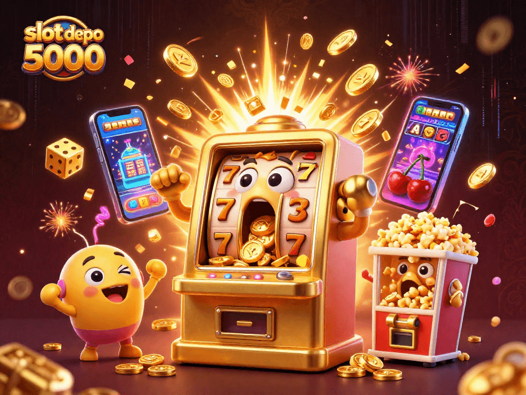 Experience the excitement of slot depo 5000 with a vibrant 3D jackpot celebration.