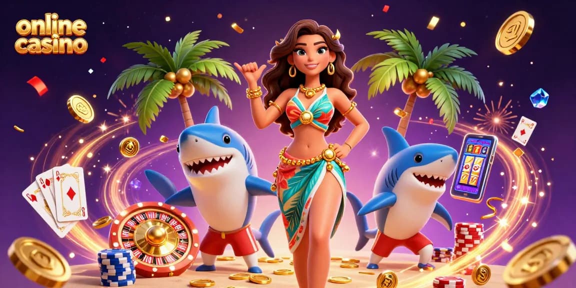 Experience the allure of online casino gaming with vibrant characters, coins, and thrilling game elements.