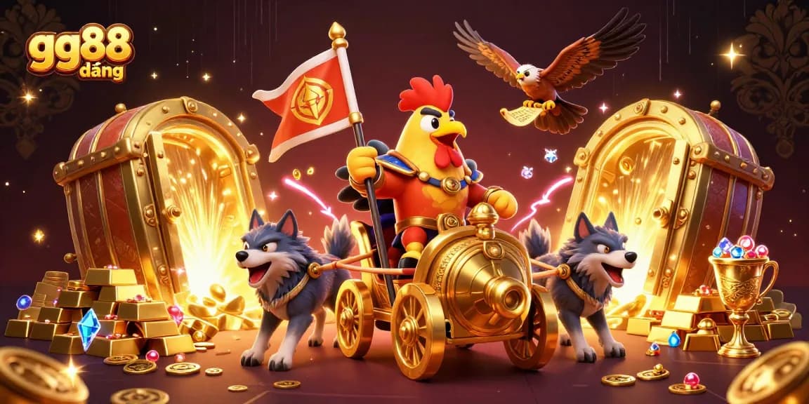 Experience thrilling gameplay with gg88 đăng nhập, featuring an epic rooster warlord and treasures.