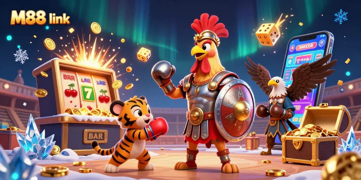 Engage with the exciting M88 link featuring dynamic casino elements and characters in action.