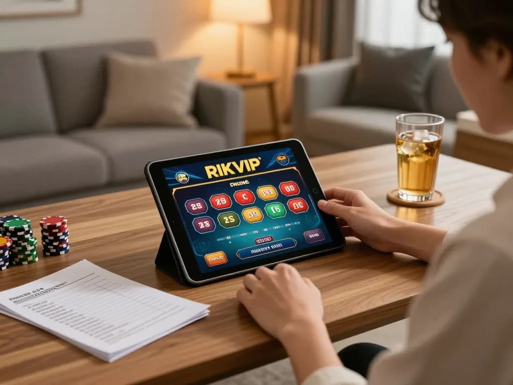 Engaging in online casino gaming at https://tairikvip.co with a tablet and notes for bankroll strategy.