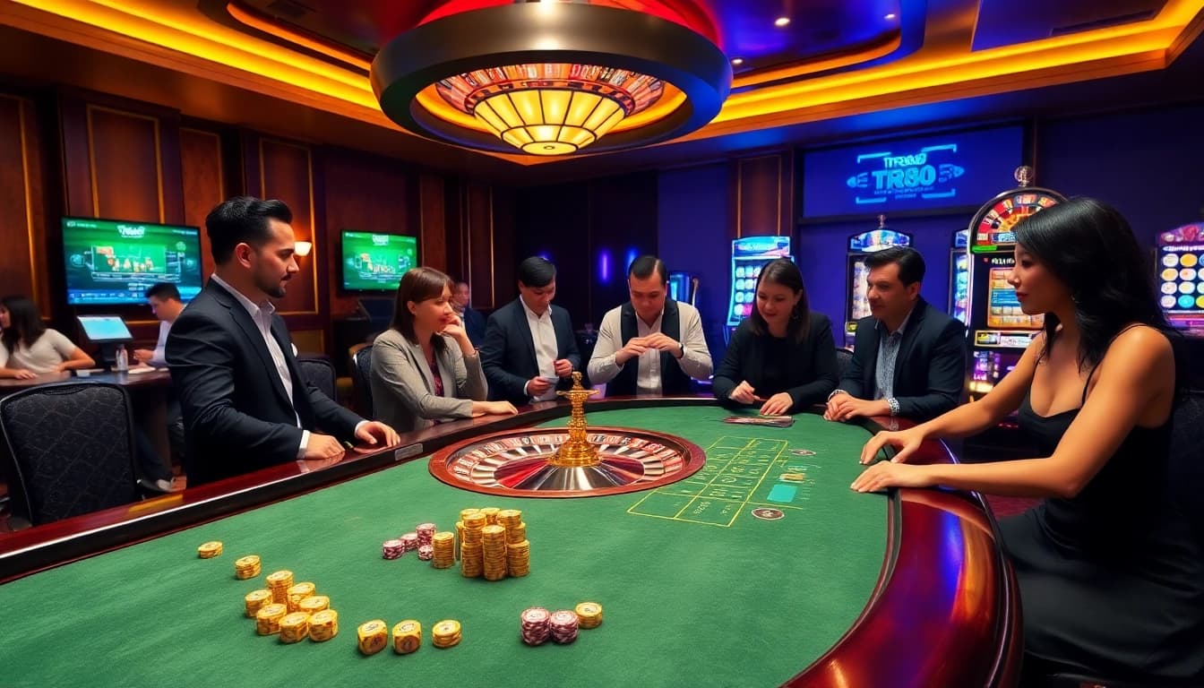 Gambling professionals enjoying a luxurious game at the TR88 casino table.