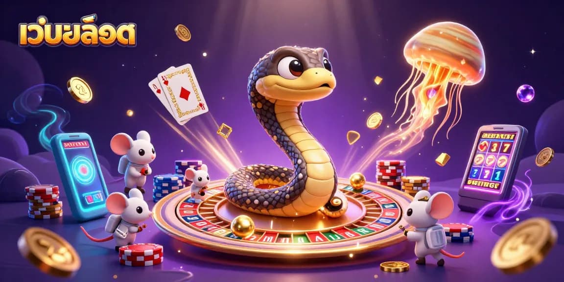 Experience exciting เว็บสล็อต action with luck and winnings in this colorful cosmic casino scene.