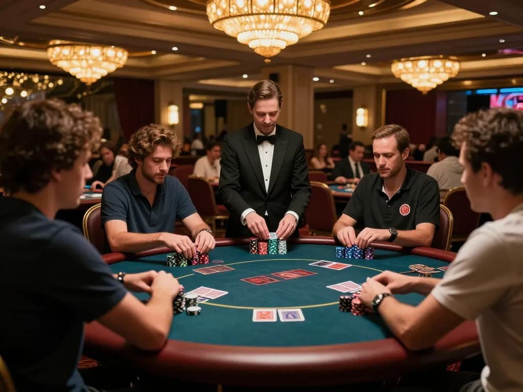 FB88 engaged players in a luxurious poker room showcasing strategic gameplay and high-stakes excitement.