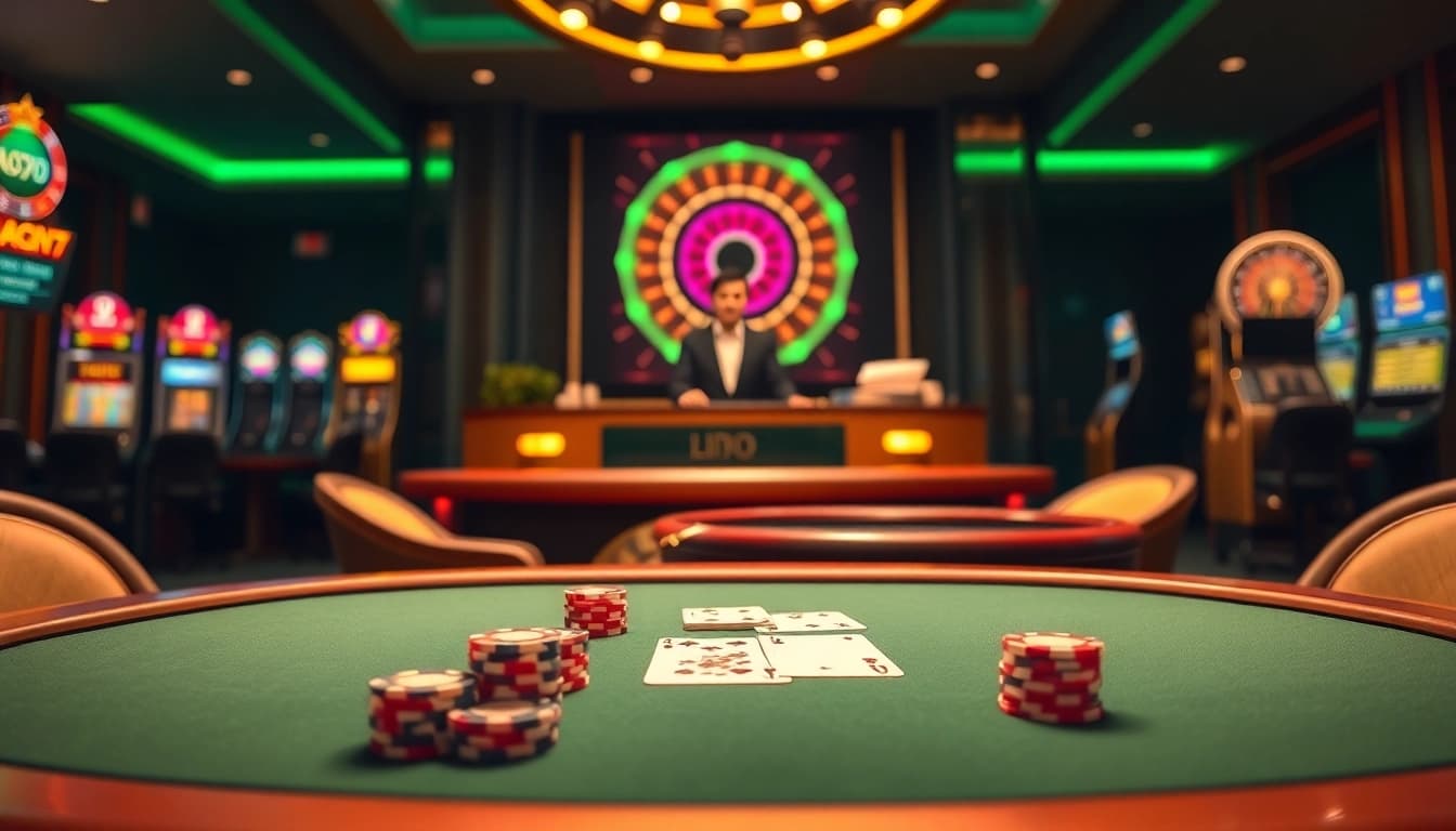 Experience the thrill of online gambling at NA777 with vibrant casino tables and live dealers.