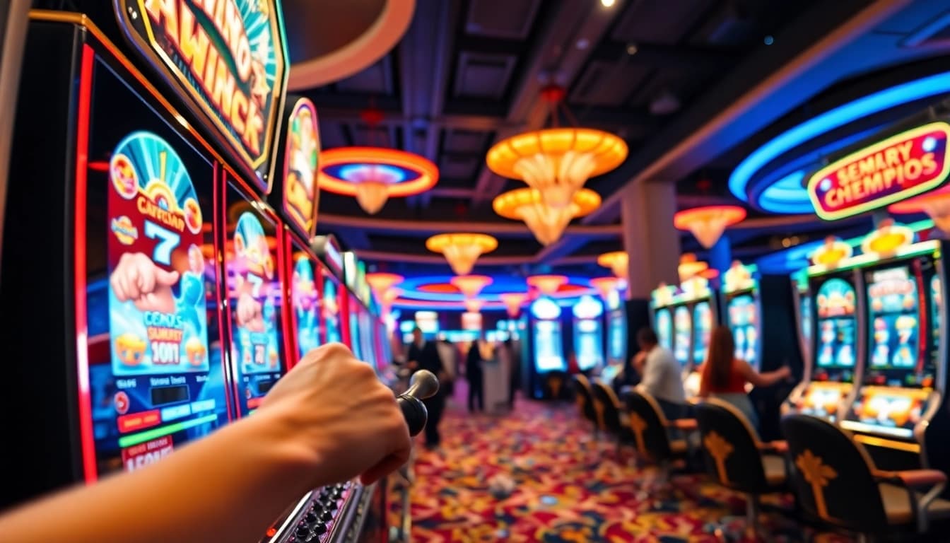Engaging view of a player enjoying the Nova88 288 slots welcome bonus at colorful casino machines.