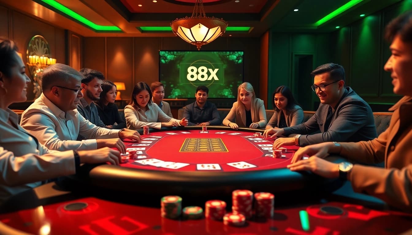 Experience thrilling poker action at http://88xx.art/ with vibrant chips and engaging players.