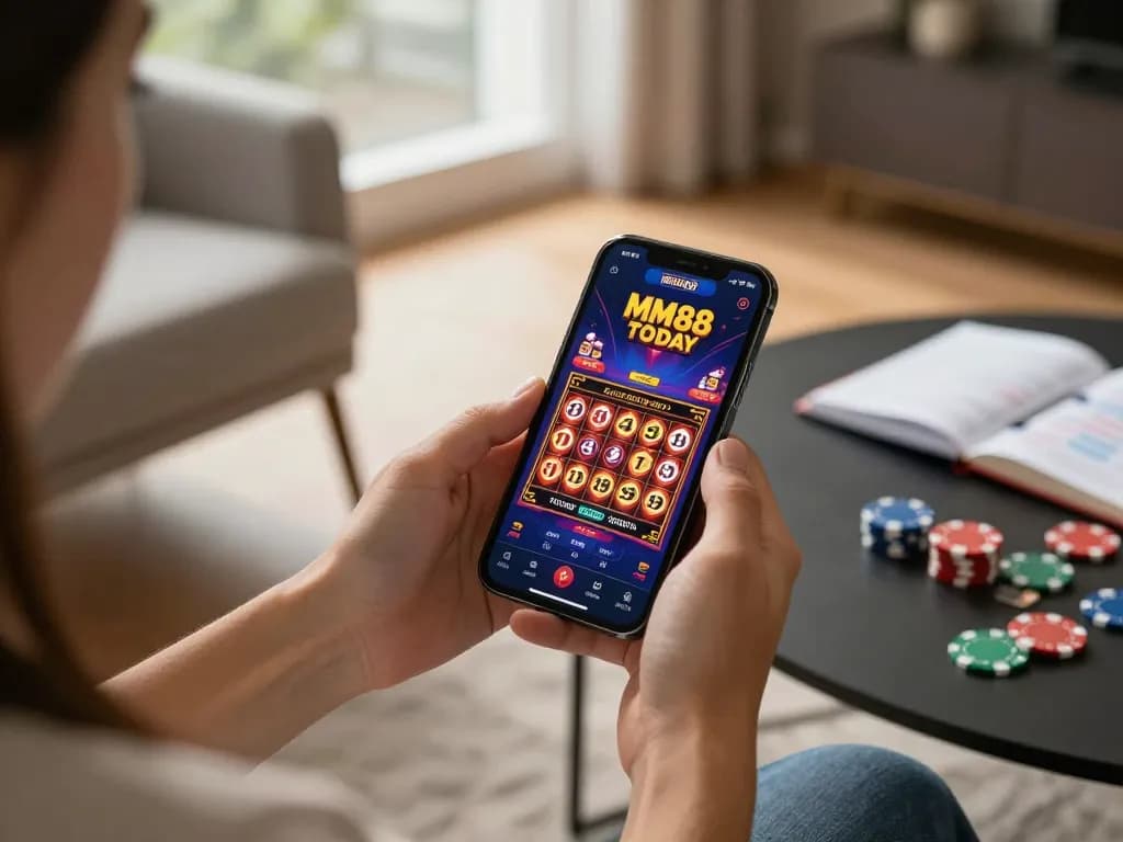 Engage in thrilling MM88 TODAY gameplay on mobile, showcasing an exciting slots game on a smartphone.