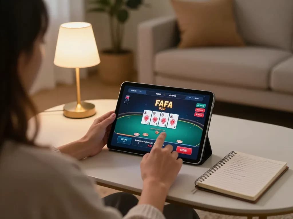 Engaging in FAFA 828 online gaming while strategizing with notes at home
