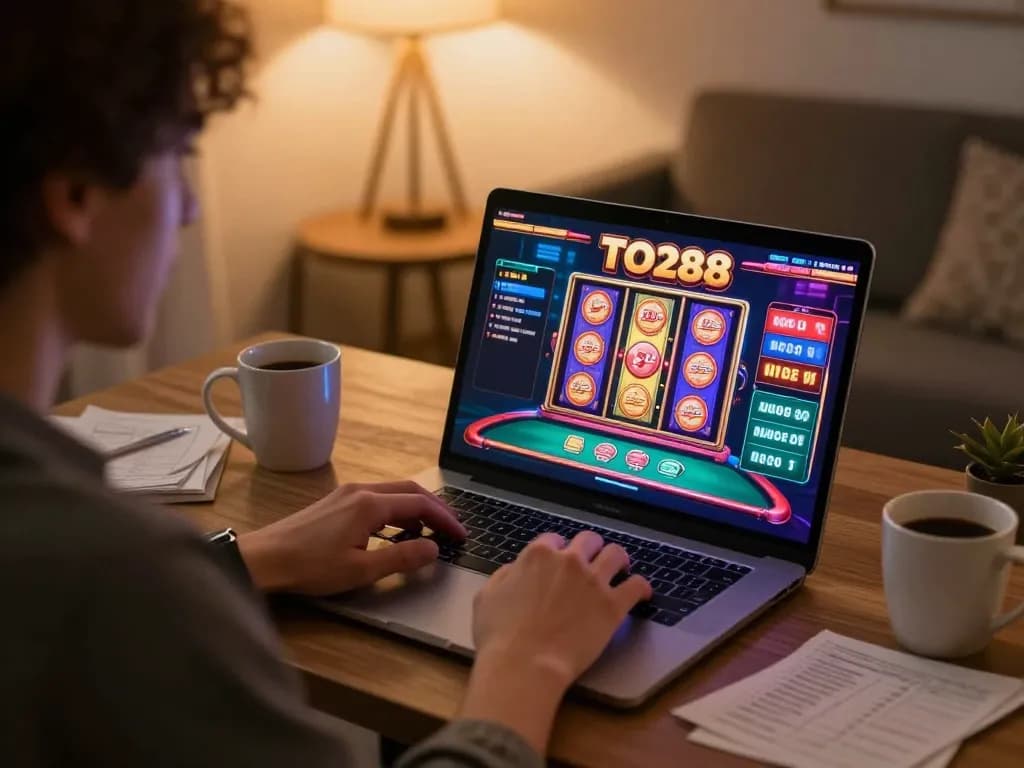 Experience TO288 online casino gaming with engaging slot machines and cozy home environment.