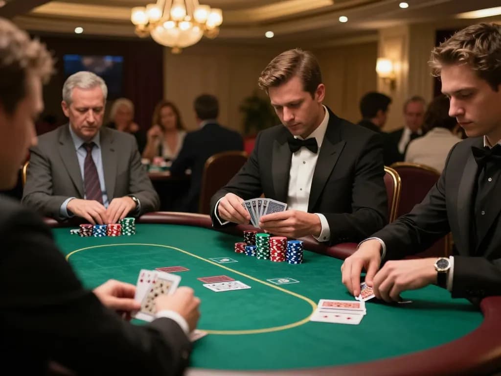 Players strategizing at a poker table in an upscale casino, showcasing critical moments of gameplay for tylekeo enthusiasts.
