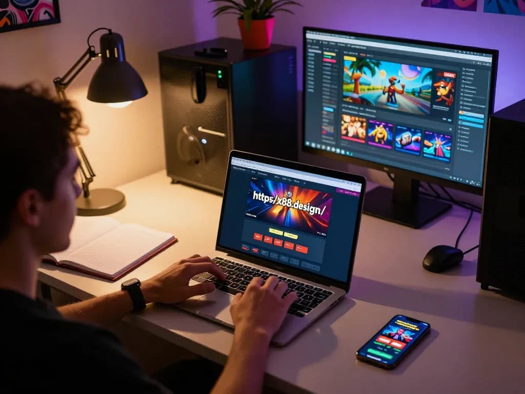 Player engaging in strategic gameplay on https://x88.design/ online casino interface at home, showcasing organized setup.