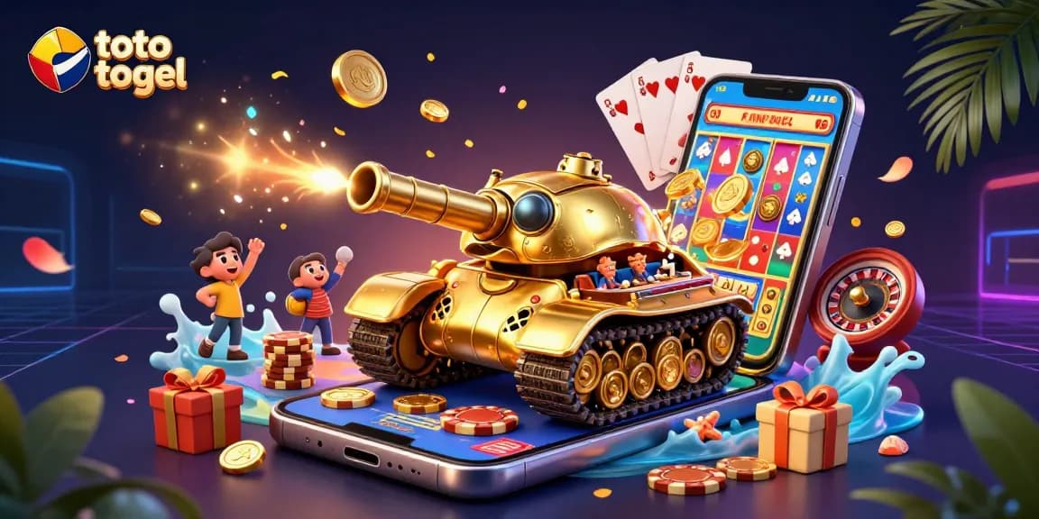 Toto togel players winning with a giant beetle tank revealing a mini casino featuring colorful games and gold coins.