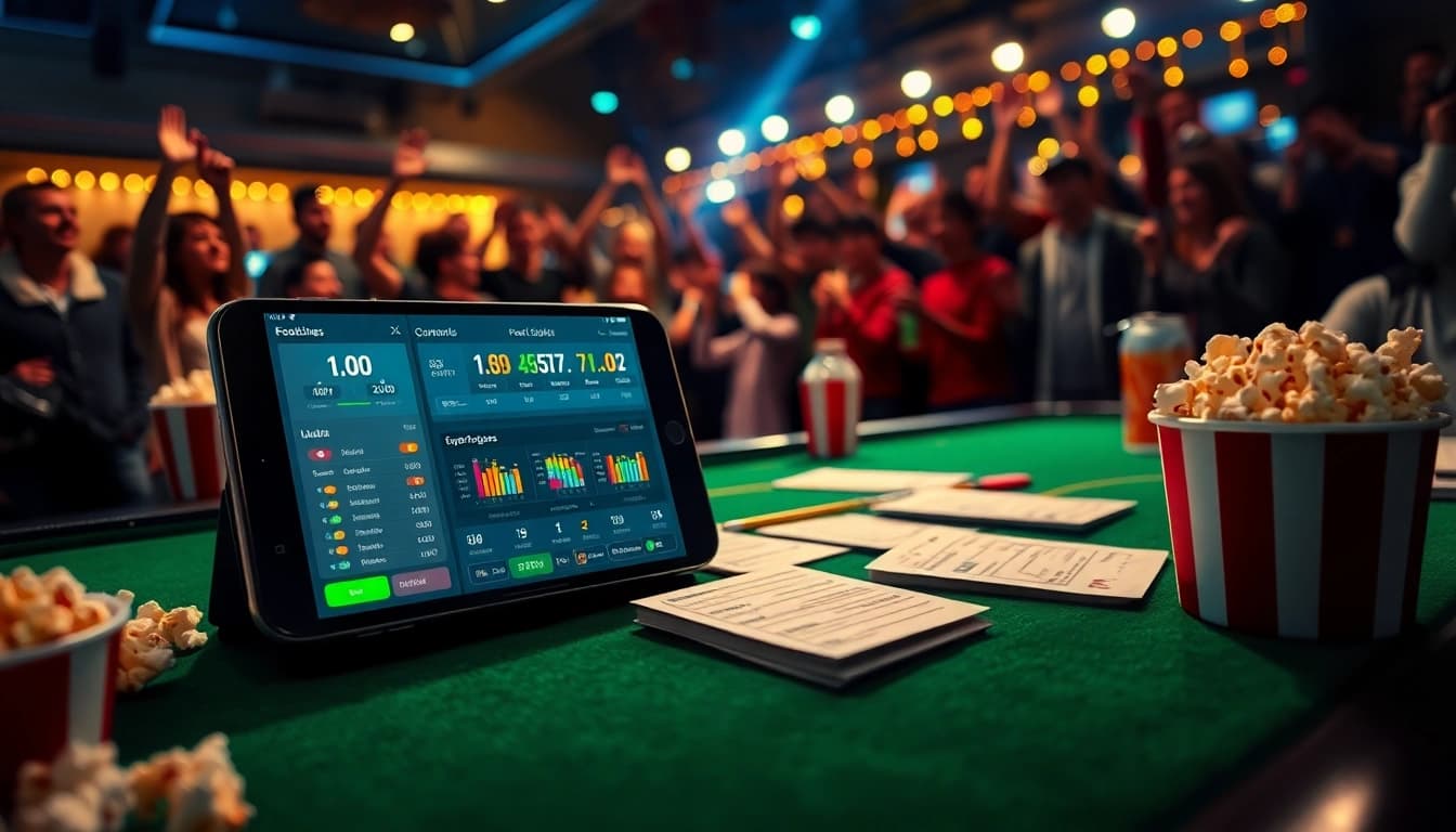 Engaging visual of แทงบอลโลก betting scene showcasing smartphone interfaces and vibrant sports betting dynamics.