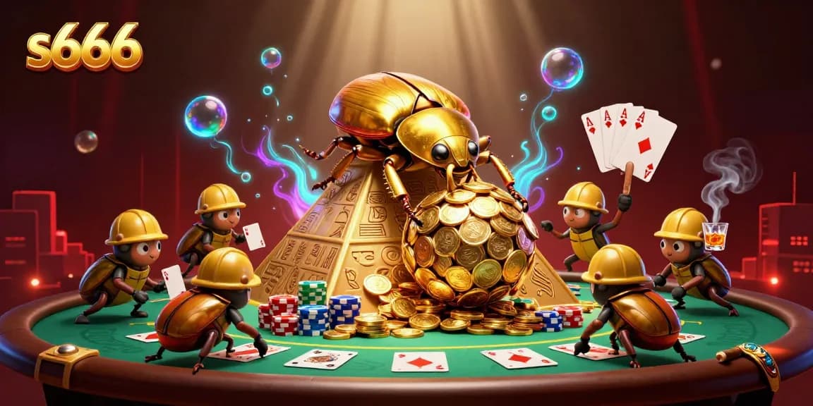 Experience the excitement of s666 with golden beetles rolling coins and dynamic gaming elements.