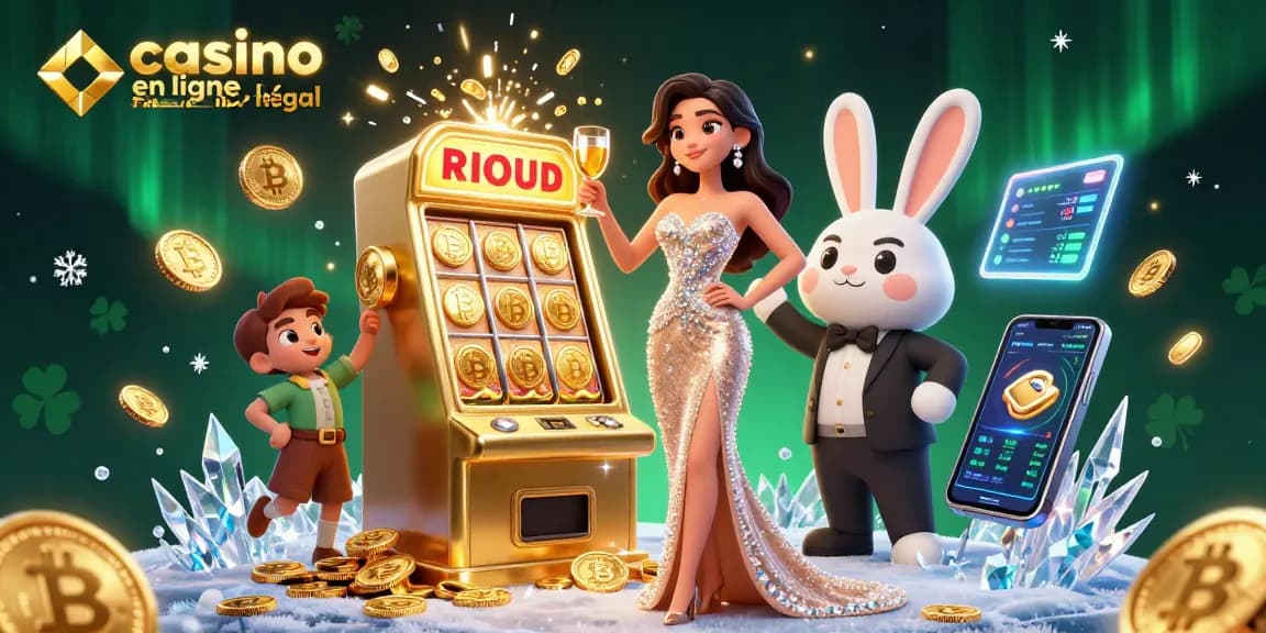 Visuel captivant de casino en ligne France légal mettant en avant une femme glamour portant un toast à côté d'une machine à sous jackpot.
