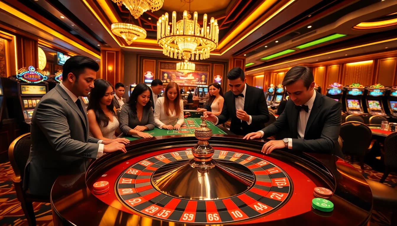 Exciting gaming scene at RR 88 casino with roulette table and players in action.