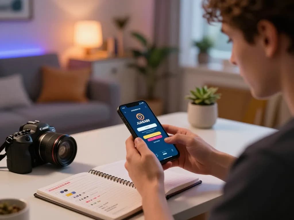 Engaging in JUARA88 LOGIN for responsible gaming while using a smartphone in a cozy home setting