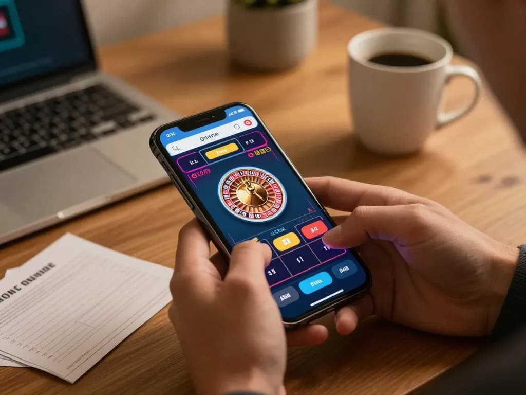 Engaging in online gambling with a trustworthy nhà cái uy tín app on smartphone, showcasing casino betting excitement.