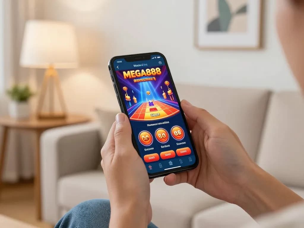 Engaging gameplay on the mega888 app in a cozy home setting.