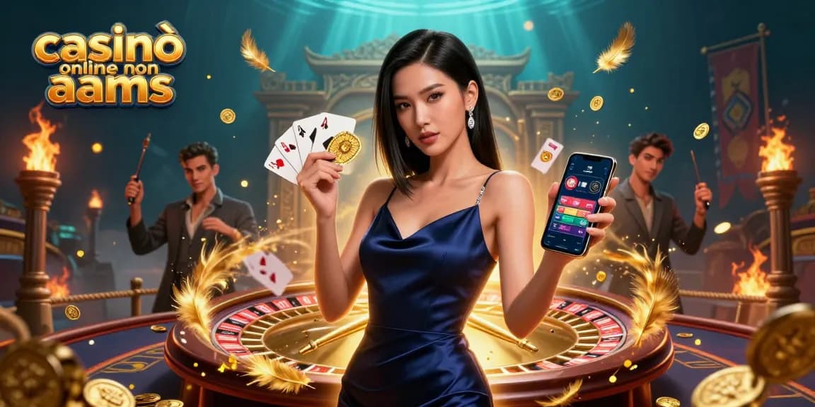 Scopri l'emozione dei casinò online non AAMS con un giocatore sicuro che tiene in mano fiches da gioco e un'app mobile.