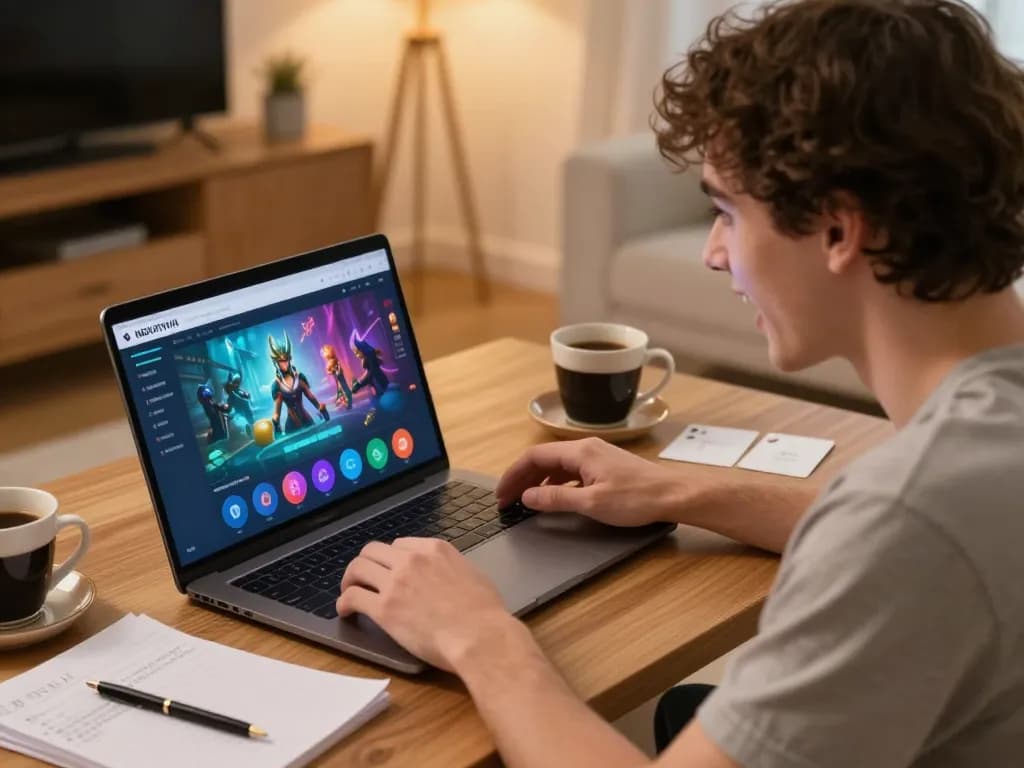 Situs gacor nekatwin player enjoying online casino gaming at home with modern tech setup