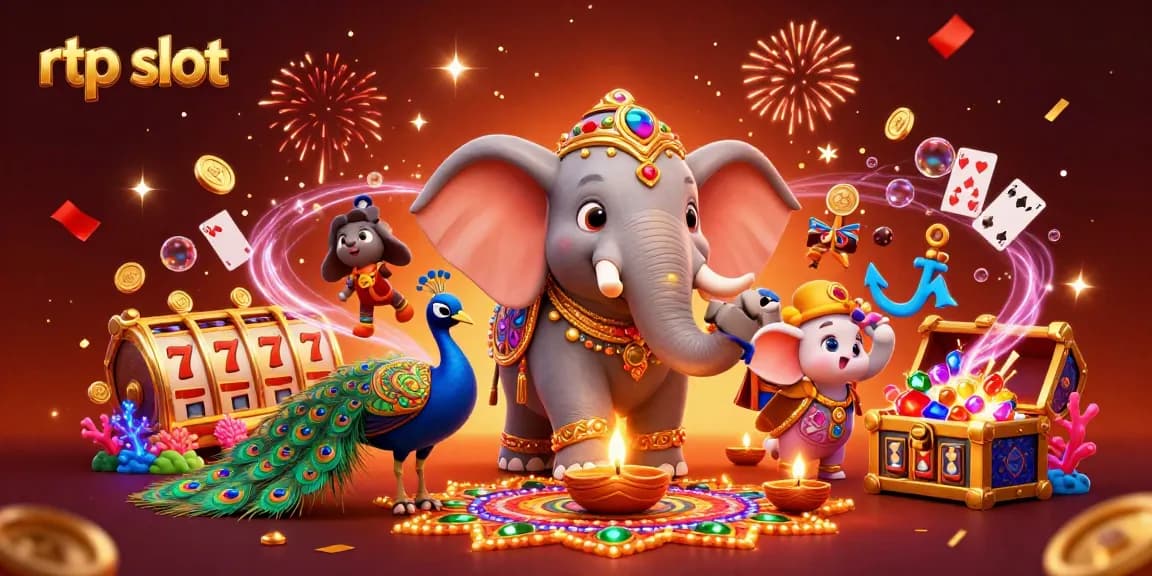 Experience the thrill of rtp slot gaming with a vibrant, dynamic 3D illustration showcasing joyous elements.