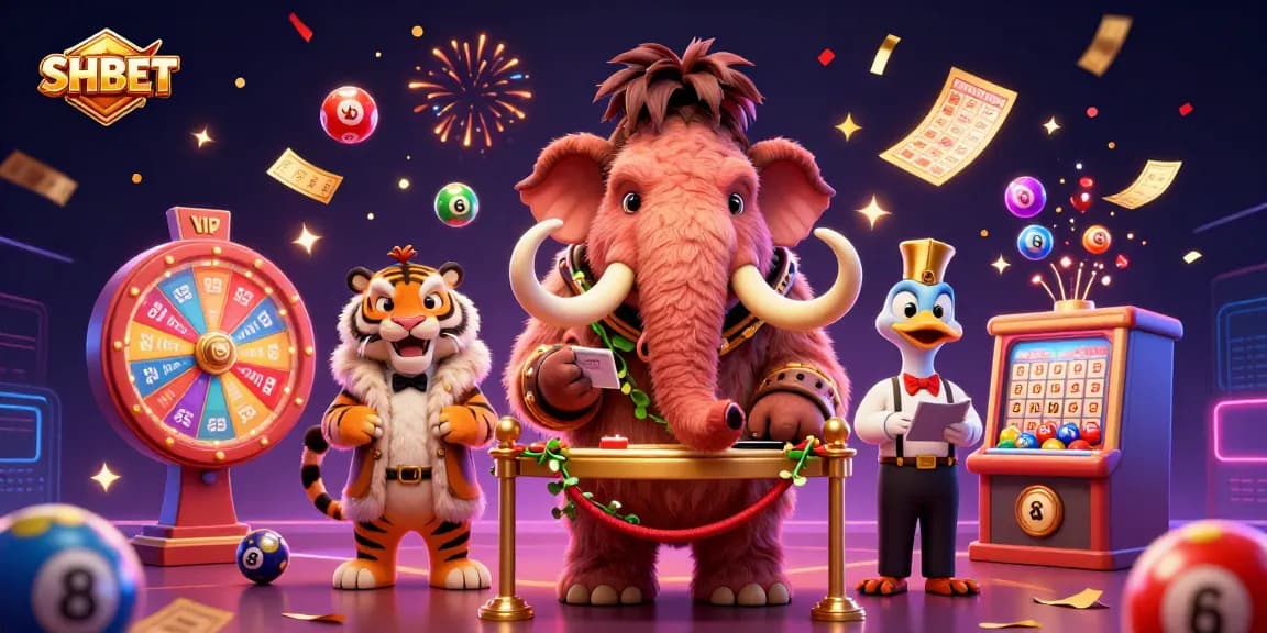 Experience thrilling moments with SHBET in a vibrant 3D casino setting featuring unique characters and dynamic game elements.