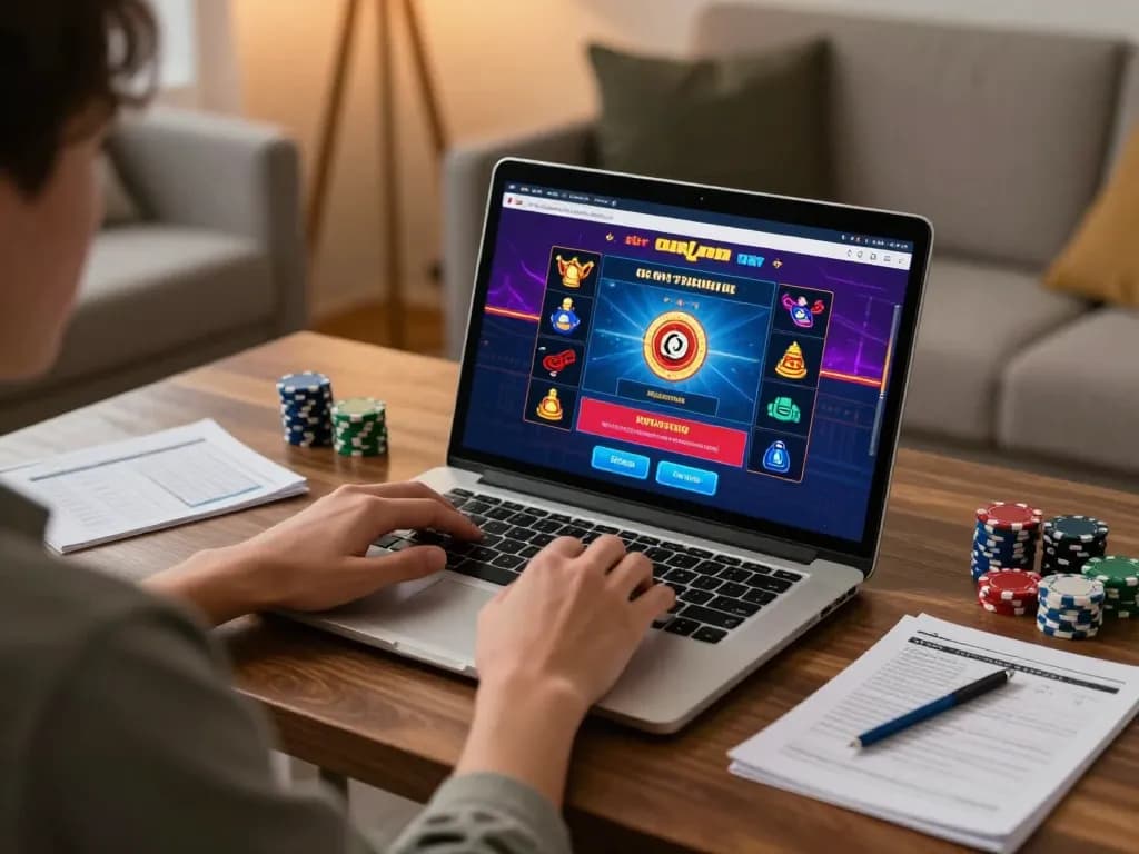 Player engaging in online gaming with f8beta2 platform, showcasing vibrant interface and cozy home setting.