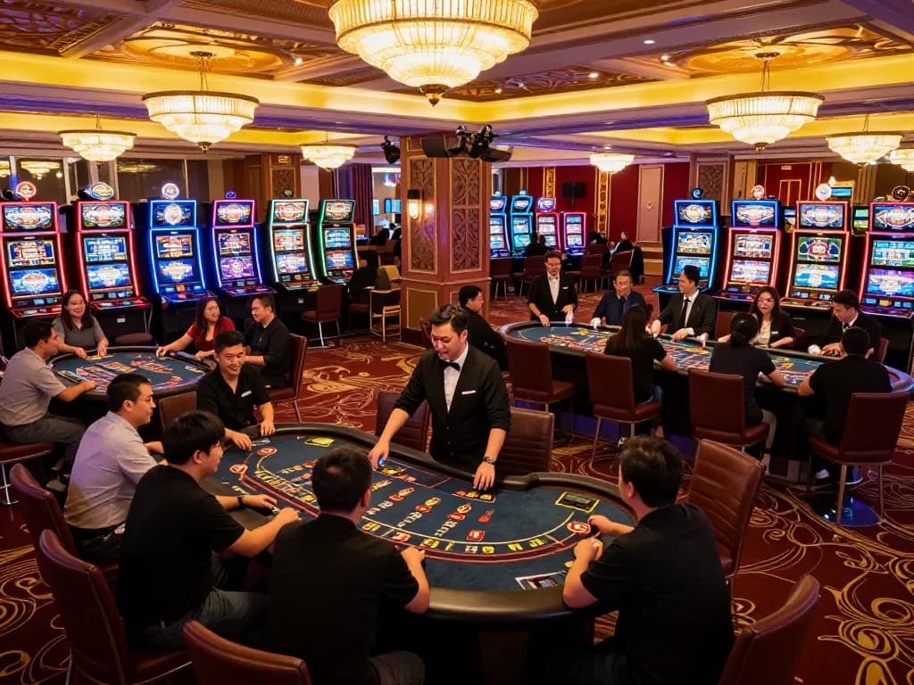 Players enjoying games at a lively trang casino in Nha Trang, vibrant atmosphere and engaging gameplay