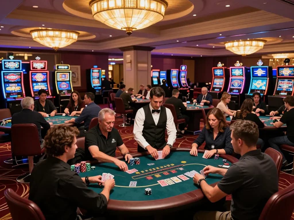 Players engaging in poker at an upscale casino, showcasing the excitement of 388bet.