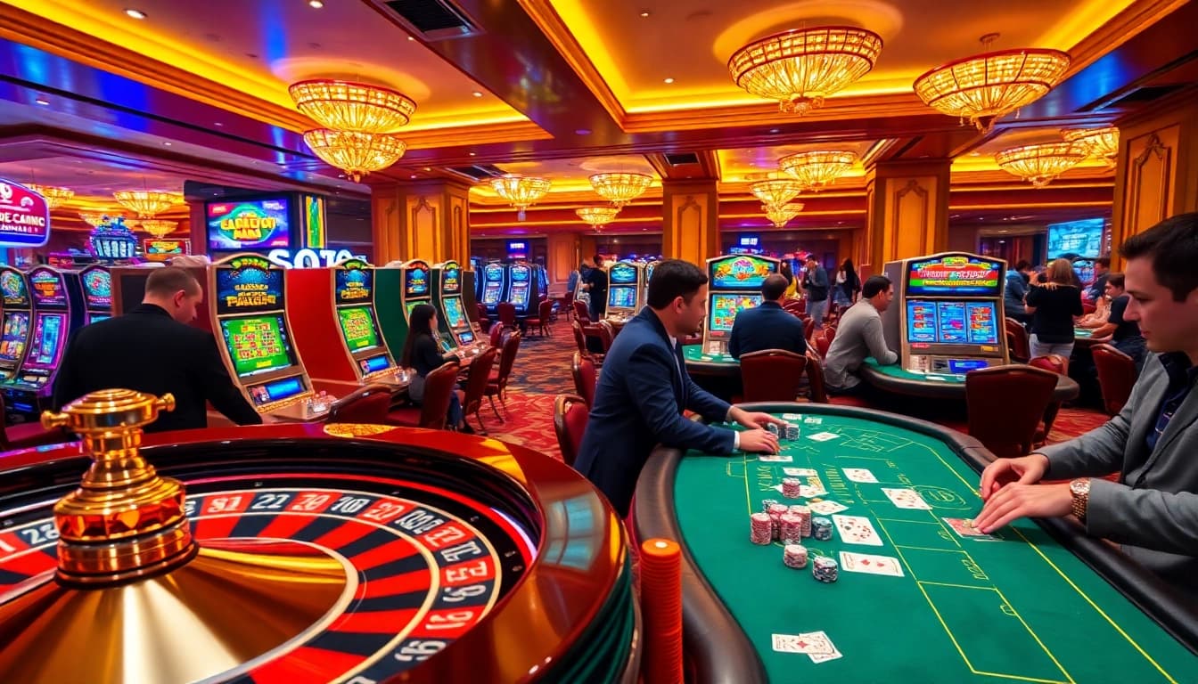 Players enjoying exciting games at the So Do Casino, featuring vibrant slot machines and roulette tables.
