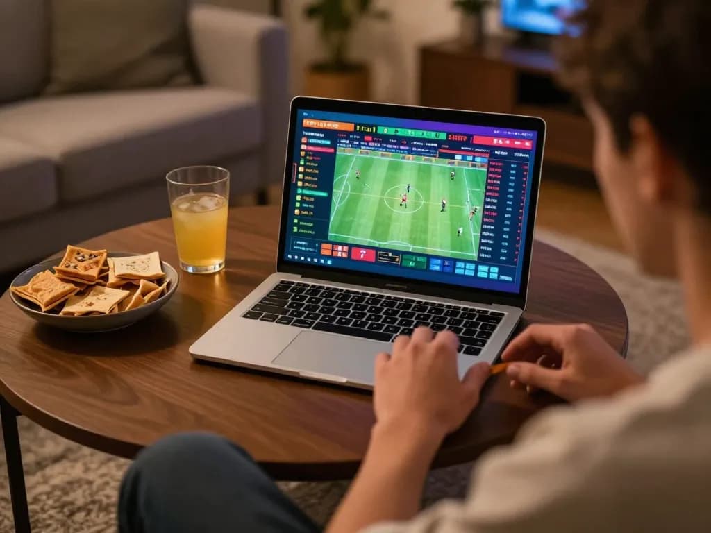 Person using Say88 for online betting while enjoying a cozy home atmosphere