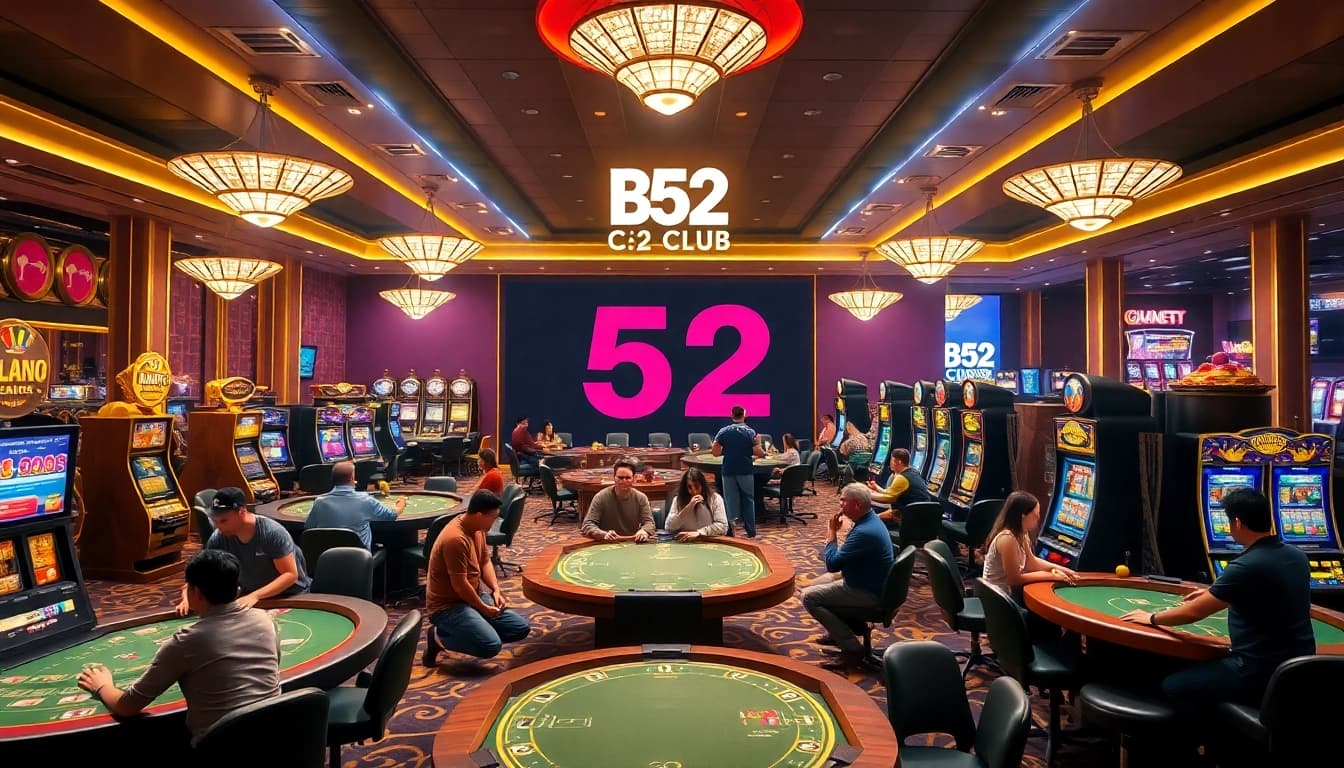 Exciting gaming action at B52CLUB's vibrant online casino with players immersed in various games.