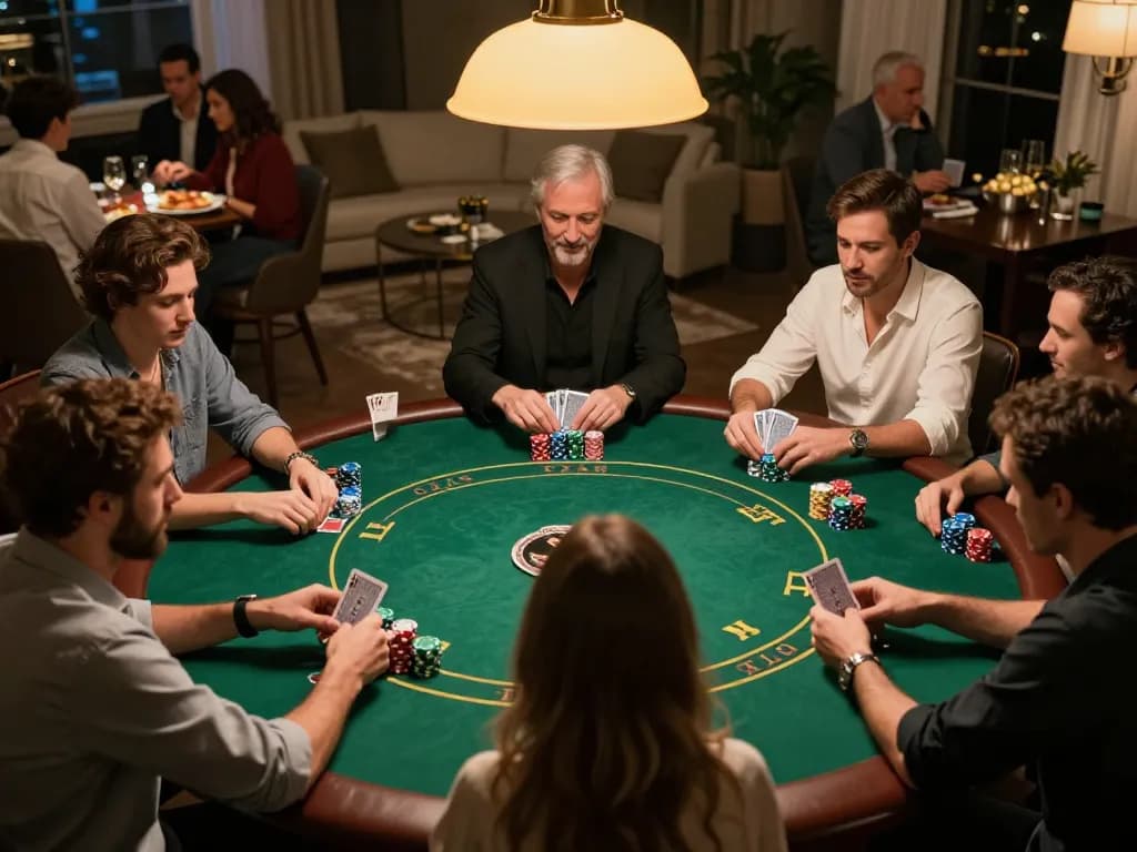 Engaging poker night with friends playing Tr888, showcasing chips and cards in action