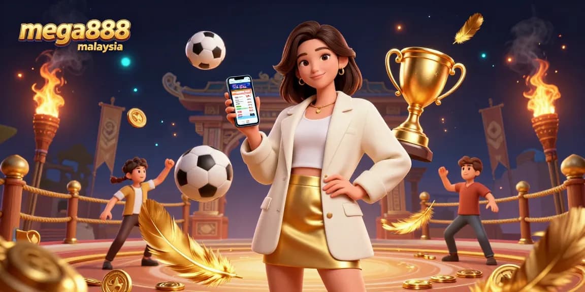 Engage in mega888 malaysia mobile gaming with a vibrant 3D illustration showcasing dynamic gameplay and winning opportunities.
