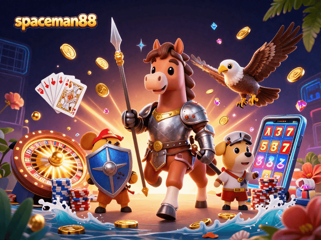 Experience winning action at spaceman88 with vibrant slots, golden coins, and cheerful characters.