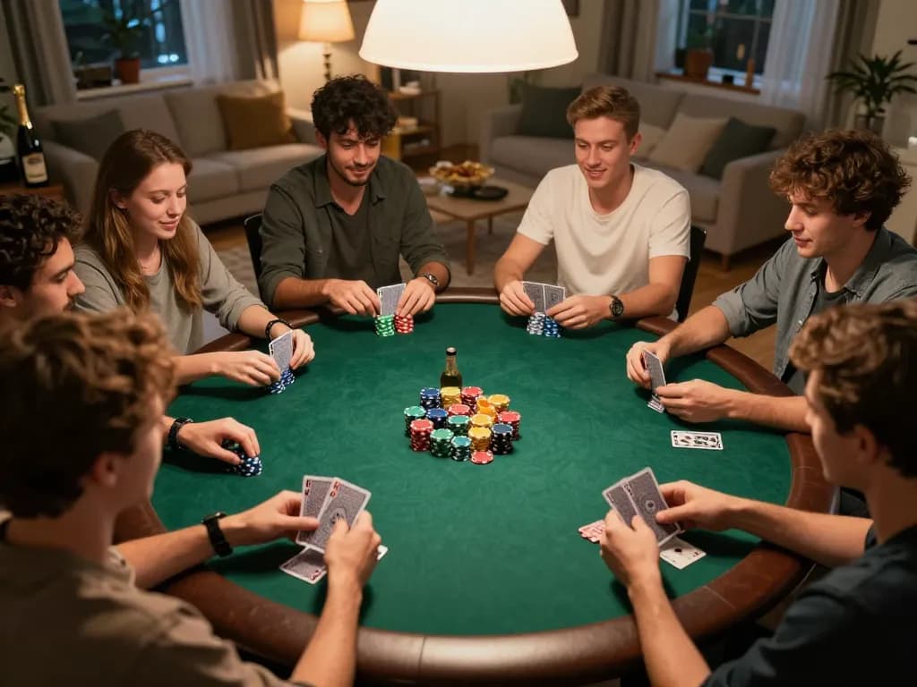 megaplus88 players engaged in an exciting poker night with chips and cards on the table