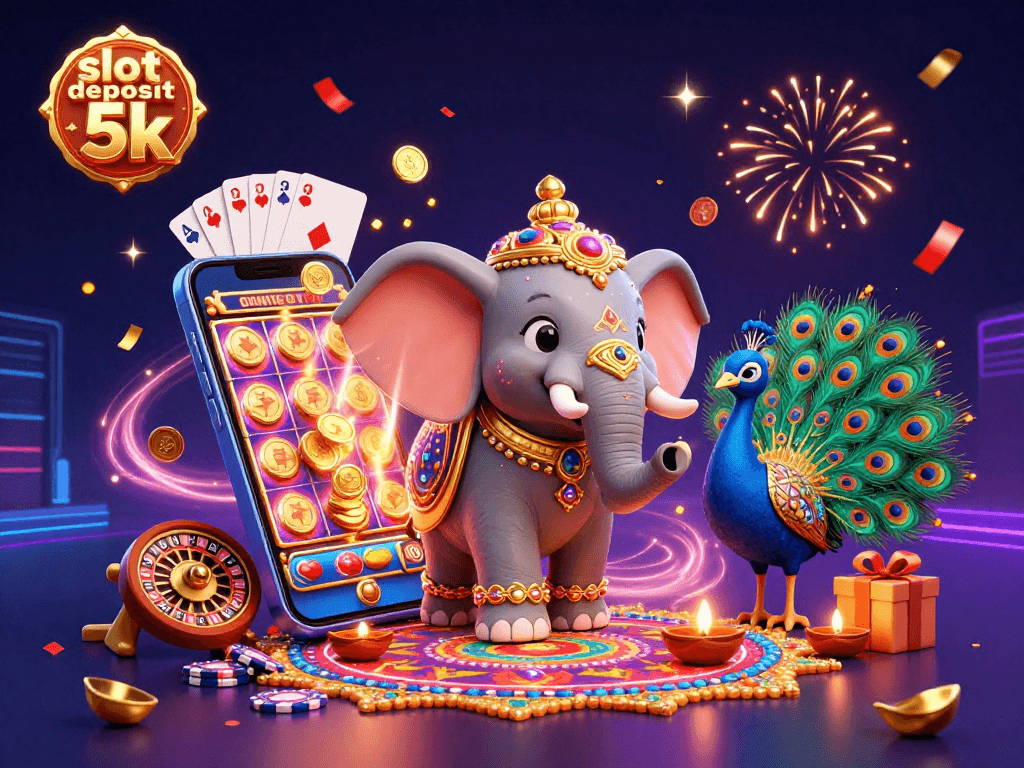 Experience thrilling fun with slot deposit 5k in this dynamic casino illustration.