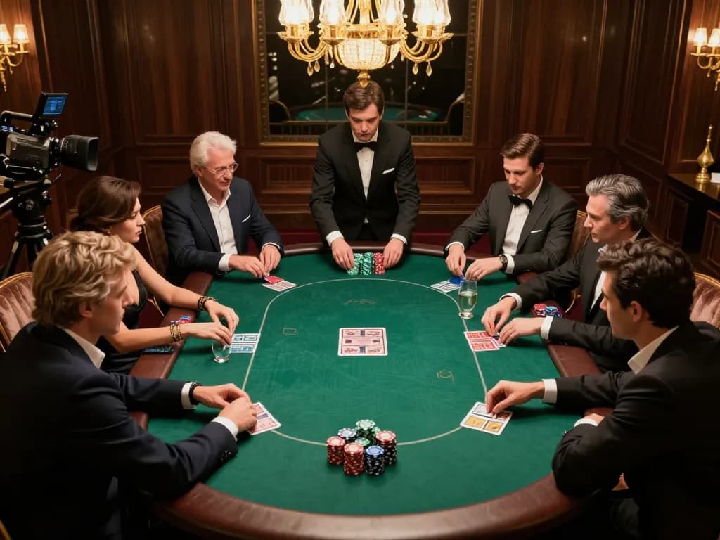 Jun88 players engaging in a thrilling private poker game in a luxurious casino setting