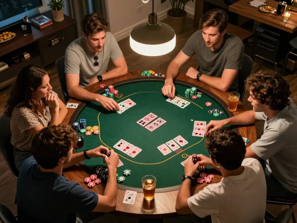 Engaging friends enjoying a game night using the Jeetbuzz App for poker.
