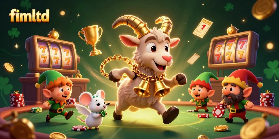 Experience thrilling wins at fimltd with lively 3D casino characters amidst slot machines and gold coins.
