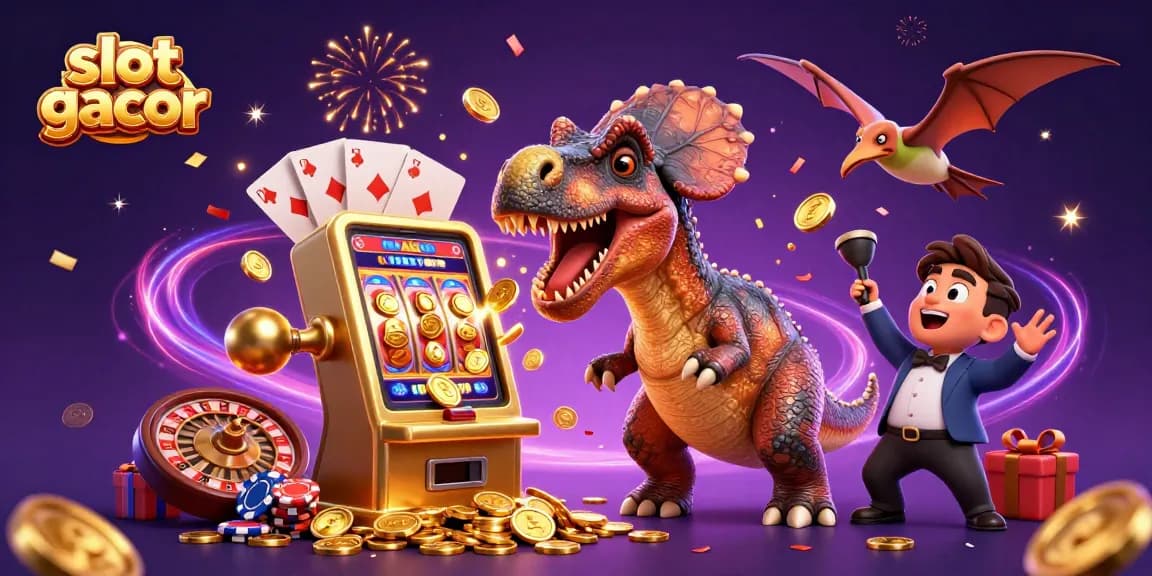 Permainan slot gacor dengan dinosaurus menghasilkan koin jackpot di kasino.