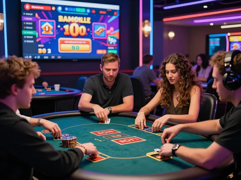 Exciting online gambling experience at https://32win.agency/ with players enjoying interactive casino games in a vibrant, neon-lit digital environment.