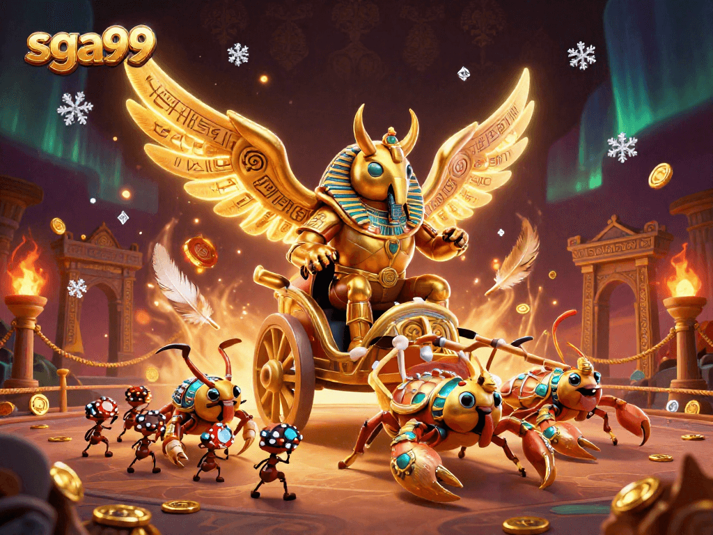 Experience thrilling action at sga99 with a dynamic 3D illustration featuring vibrant casino elements.