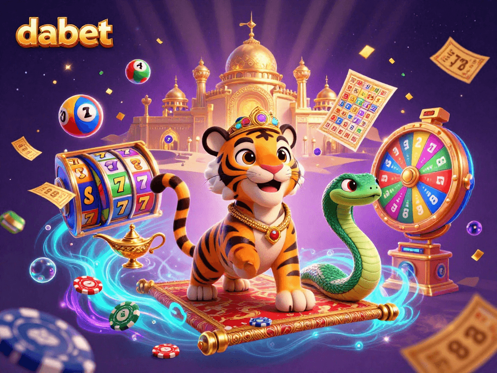 dabet offers thrilling slot adventures with a sultan on a magic carpet amid colorful gaming elements.