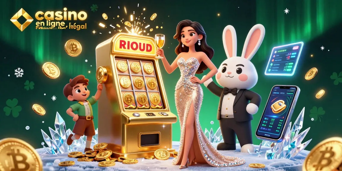 Visuel captivant de casino en ligne France légal mettant en avant une femme glamour portant un toast à côté d'une machine à sous jackpot.