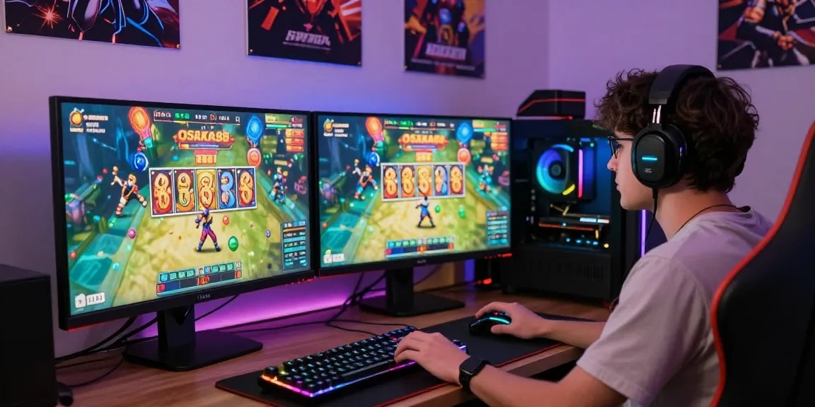 Player engaging in OSAKA88 login and gameplay, vibrant graphics on screen.