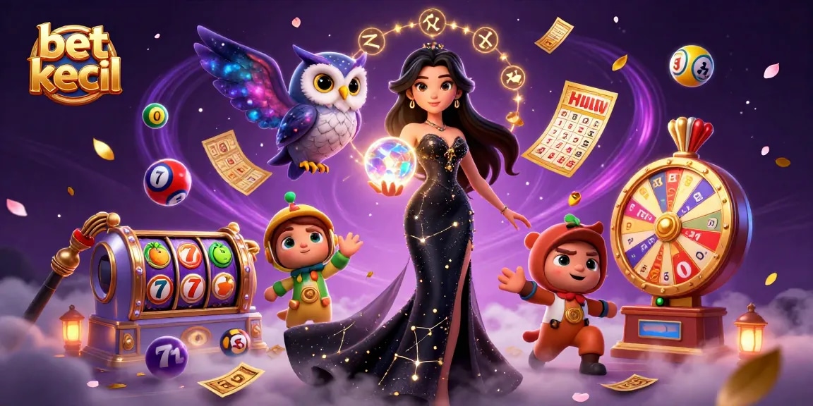 Engage with bet kecil through an energetic scene filled with slots and lottery excitement.