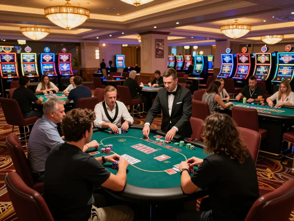 sky88 gaming action at a vibrant poker table with players engaged and chips stacked